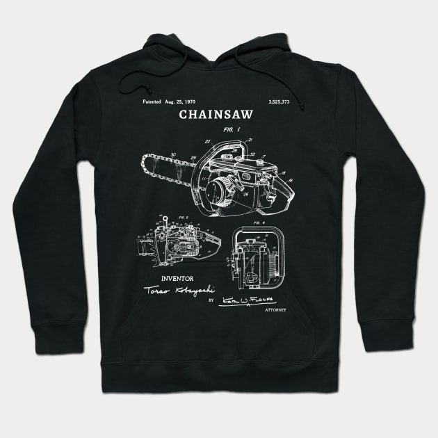 Chainsaw Patent Art 1970 Chainsaw lover gift Hoodie by Anodyle